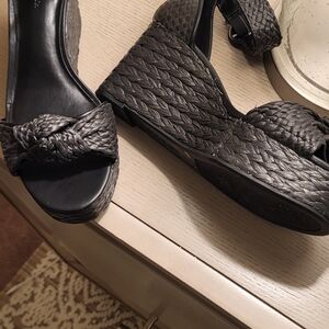 INC International Concepts Black Woven Wedges
